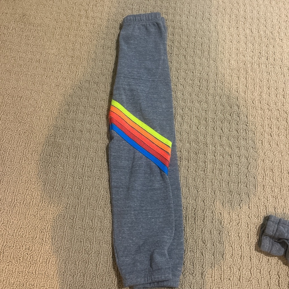 Aviator Nation Gray Joggers with Rainbow Stripe